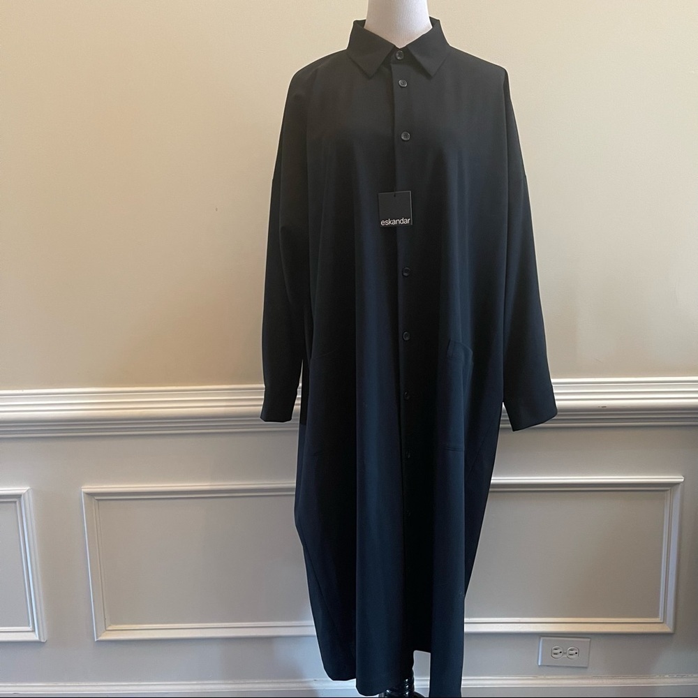 eskandar Black Langenlook Wool Blend Angle To Front Shirt Dress Size 2